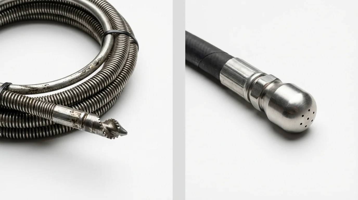 Drain snake cable and hydro jetting nozzle used for drain cleaning in Sumner, WA