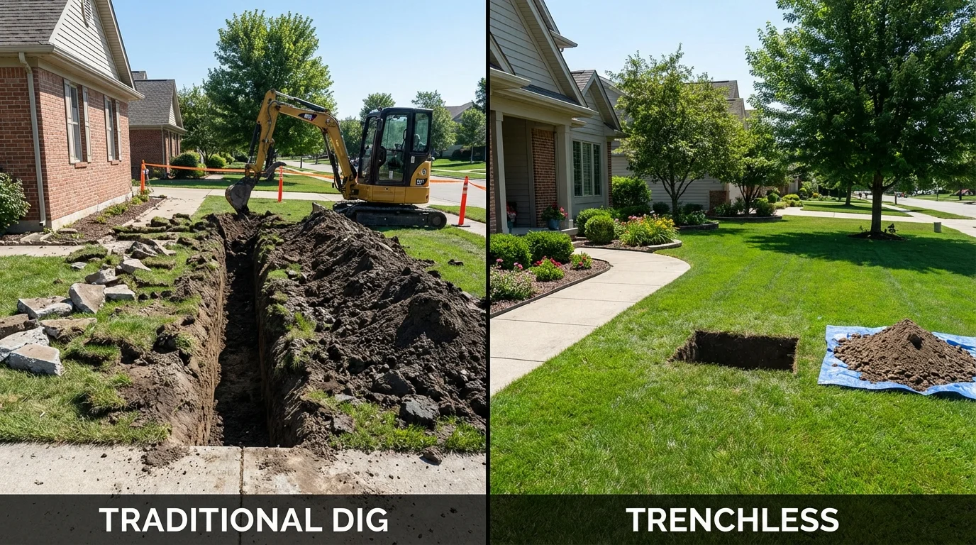 Trenchless sewer repair with minimal yard damage versus traditional excavation in Sumner, WA